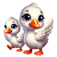 illustration of a two cute Goose 3d Animal isolated on transparent background