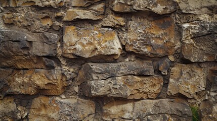 The rough, weathered surface of an ancient stone wall, showcasing the variety of textures and colors from centuries of exposure to the elements. 8k, realistic, full ultra HD, high resolution, and cine