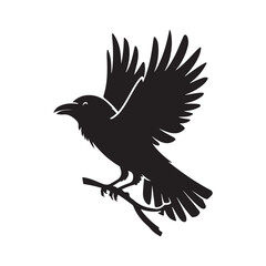 Spooky Crow on Branch Silhouette Vector Art - Halloween Bird Design