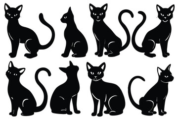 Collection of Black Cat Silhouettes Poses and Designs for Halloween and More