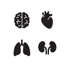 Silhouette Icons of Brain, Heart, Lungs, and Kidney Organs