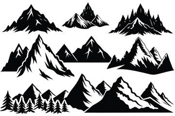 Collection of Black and White Mountain Illustrations Peak Designs for Nature Projects