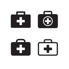 First Aid Kit Silhouettes with Medical Cross Symbols