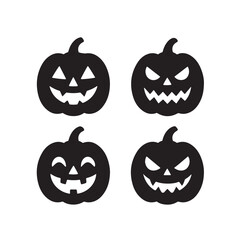 Silhouette Icons of Carved Halloween Pumpkins
