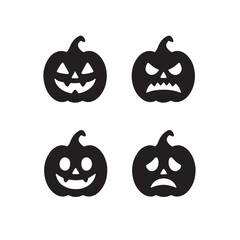 Jack-o'-Lantern Icons with Carved Expressions for Halloween