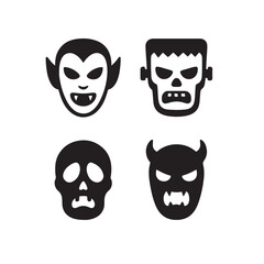 Scary Mask Icons Including Vampire and Monster Faces