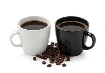Fototapeta premium Two coffee cups isolated on transparent background with coffee beans