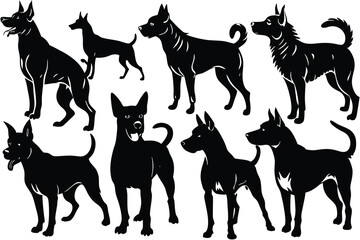 Collection of Silhouettes Diverse Dog Breeds in Black and White
