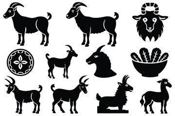 Collection of Goat Silhouettes Vector Graphics for Design Projects