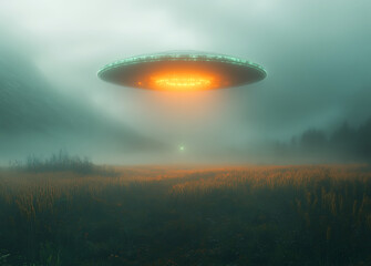 Mysterious UFO Sighting Over Foggy Field