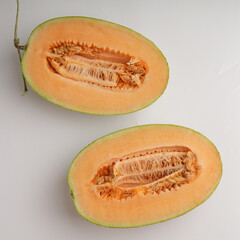 Sliced melon on white background