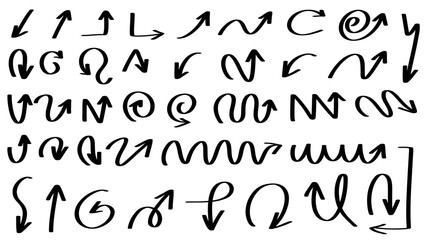 Set arrows pointing in different directions handwritten calligraphy isolated on white background , Flat Modern design, illustration Vector EPS 10