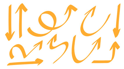 Set arrows pointing in different directions handwritten calligraphy isolated on white background , Flat Modern design, illustration Vector EPS 10