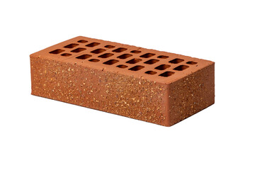 Red clay brick with perforations on white background