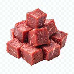 realistic fresh pile of beef cubes  isolated on transparent background