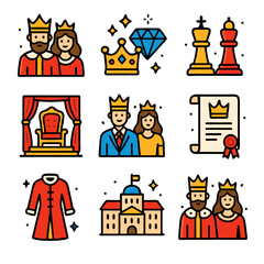 Royal Couple Icons: King Queen Crown Throne Palace Diamond Chess