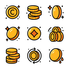 Gold Coins Stack Icon Set Illustration