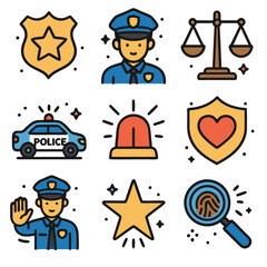 Police Officer Icons Justice Law Enforcement Safety Security Symbols