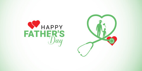 Happy Father's Day Medical Illustration – Stethoscope Heart Shape with Father and Child Silhouette