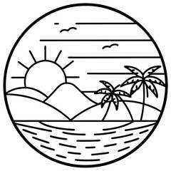 Sunset Shores line art vector