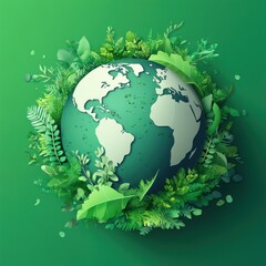 Green Earth surrounded by lush leaves.