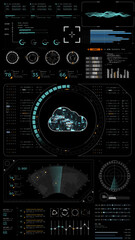 Cloud storage icon in futuristic data HUD