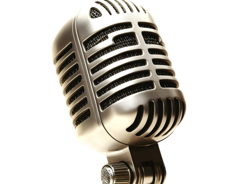 Classic microphone on black background, a symbol of broadcasting and entertainment