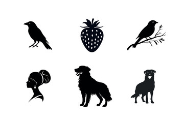 Obraz premium Six black silhouettes of animals and objects