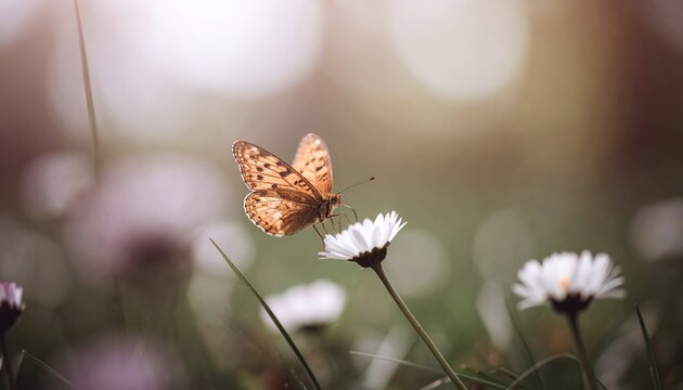 Fototapeta Easter spring flower background  flower and yellow butterfly