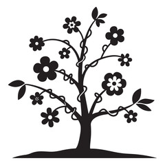 black and white  flower tree vector