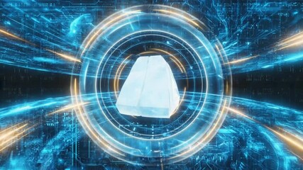 Zoom core AI brain crystal nucleus translucent code layers glowing neural filaments. Energy directions digital heartbeat. complex circuit Seamless loop. metallic golden synaptic Futuristic UI elements - Powered by Adobe