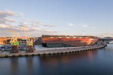 Szczecin Maritime Science Center: Architecture, Cranes, and Waterfront. Szczecin Poland.