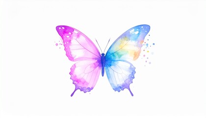 Watercolor Butterfly Illustration Pastel Pink, Blue, and Rainbow Wings