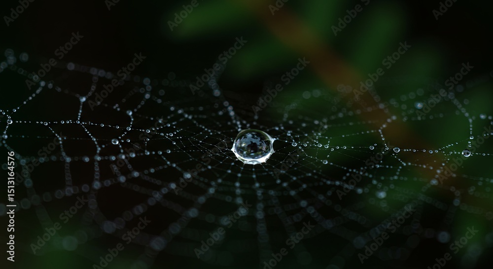 Poster a spider web with a drop of water in the center