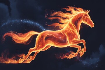Fiery Cosmic Horse with Milky Way Trail