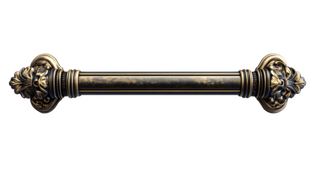 A detailed depiction of a cabinet pull handle (bar style), isolated on Transparent background.