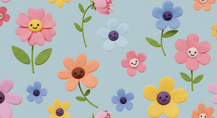 Fototapeta premium Colorful Flowers with Smiling Faces