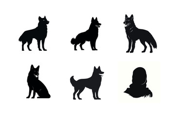 Six black silhouettes of german shepherd dogs