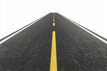 Perspective view of asphalt road with yellow and white lines for transportation themes and infrastructure projects.