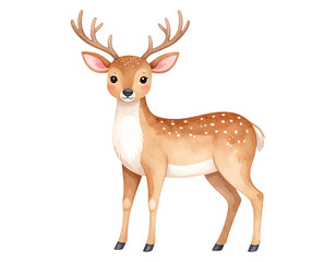 Obraz premium Cute cartoon watercolor deer illustration. Cartoon animal clipart illustration.
