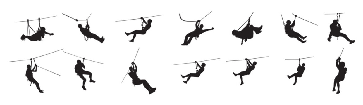 zipline vector silhouette set
