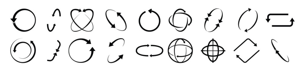 Circular black arrow collection. Circular globe arrows collection vector