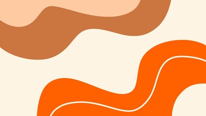 Minimal retro abstract background with wavy orange and brown shapes on a light beige canvas. Modern and stylish vector for design, web, and print.
