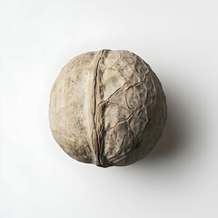 Fototapeta premium A single walnut with its textured shell, isolated on a clean white background