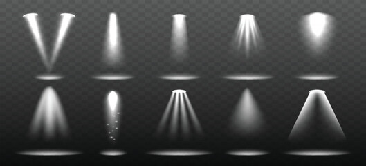 white realistic lights shining spotlight projection bright lightning stage environment visualization.