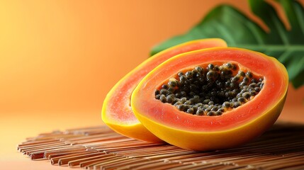 Exotic papaya fruit halves showcase the vibrant colors and textures creating a tropical culinary presentation perfect for healthy lifestyle advertising
