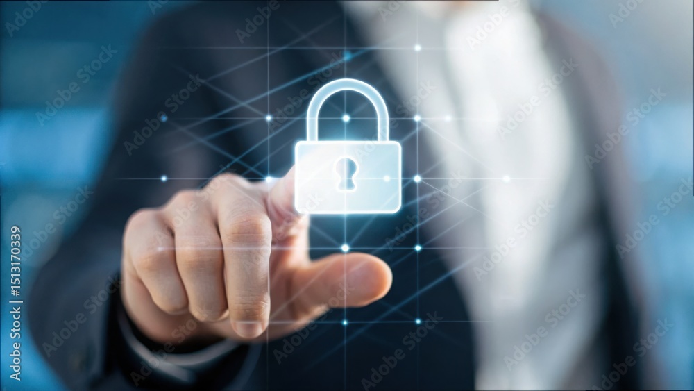Poster digital padlock icon representing security and protection concepts