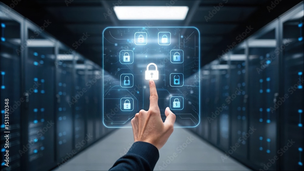 Aufkleber Interaction with Floating Security Screen in High-Tech Data Center