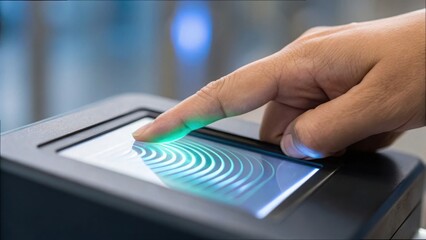 Hand using a biometric scanner for digital fingerprint identification