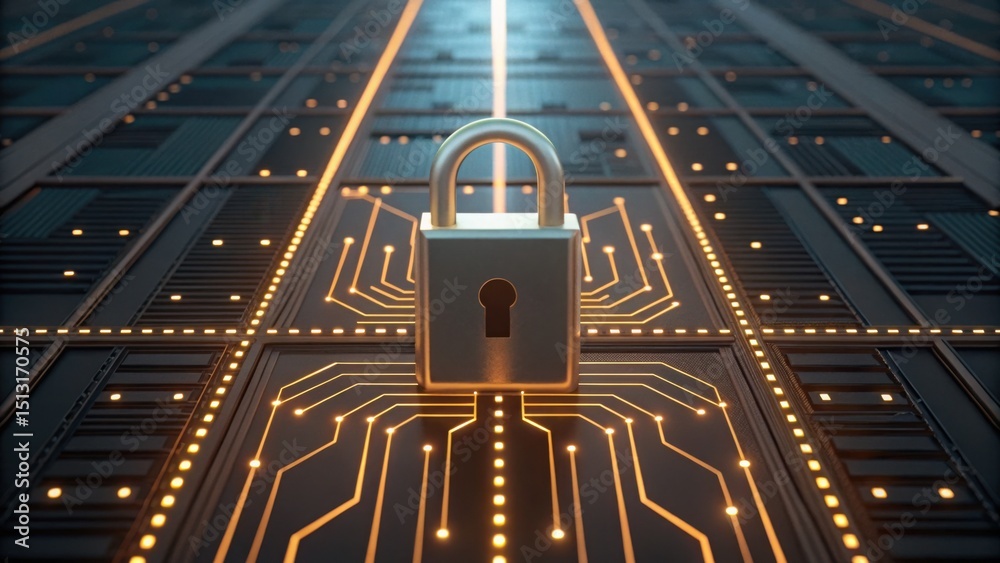 Poster Close-Up Illustration of Secure Network Gateway with Circuit Lines